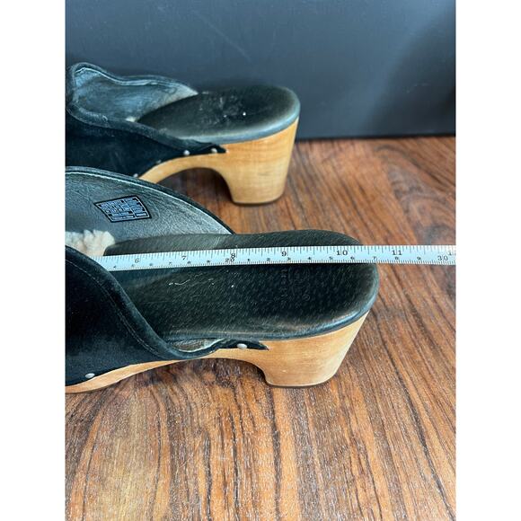 UGG Australia Black Suede Leather Studded Wood Heel‎ Platform Clogs Mules - Picture 13 of 16